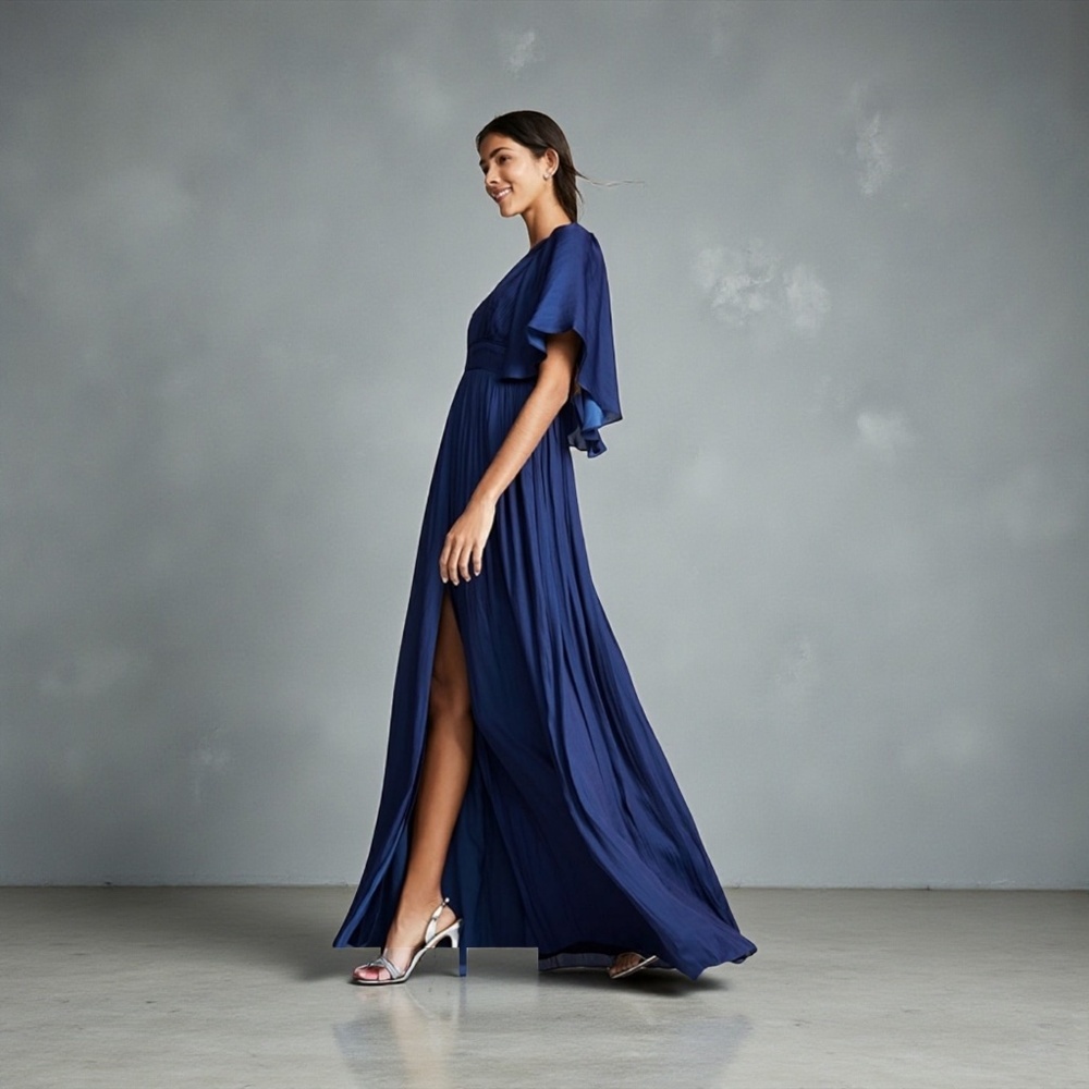 Halson Heritage V-Neck Long Flowy Dress Evening Gown In Blue Size 2